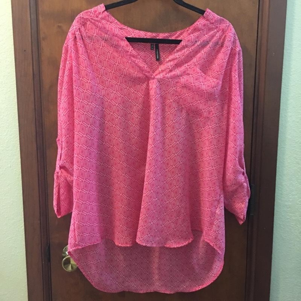 Maurices Pink and White Patterned Chiffon Top